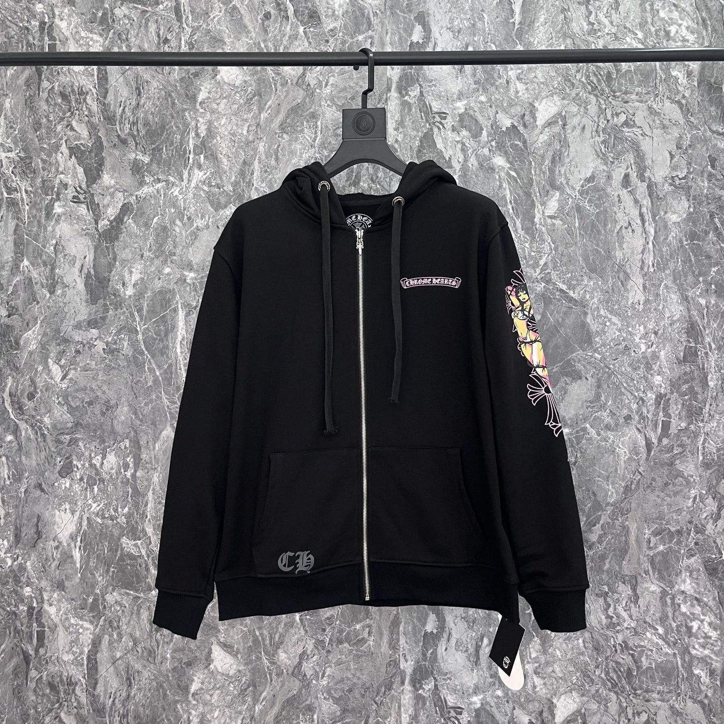 Chrome Heart Hoodie Cross, hooded zip-up cardigan sweater jacket