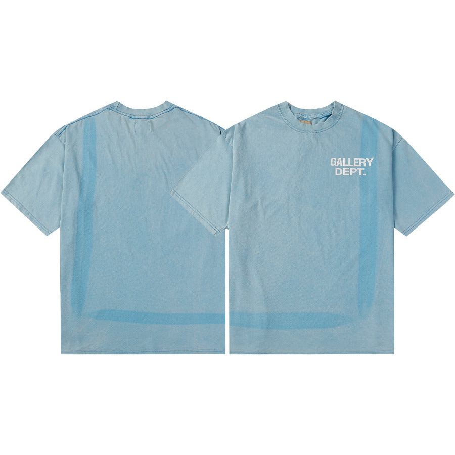 Gallery Dept T-Shirt Hand Painted Ink Splashing Alphabet Washed Retro Short Sleeve T-Shirt
