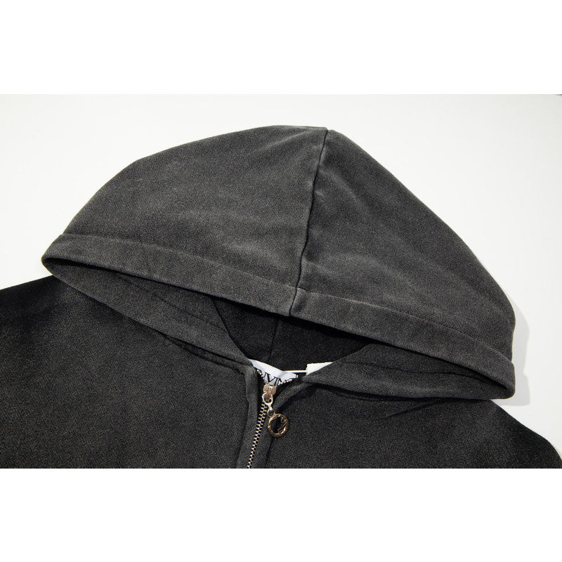 Gallery Dept Hoodie Embroidery Letter Splash Ink Wash Hooded Sweater Cardigan Jacket